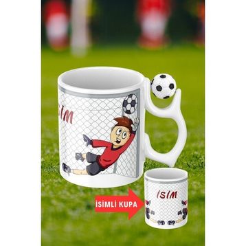 Caisya Siyah Beyaz Futbol Toplu Kaleci Baskılı-1 Taraftar Isimli Baskılı Kupa Bardak