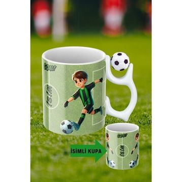 Caisya Siyah Beyaz Futbol Toplu Yeşil Siyah Forma Oyunculu Taraftar Isimli Baskılı Kupa Bardak
