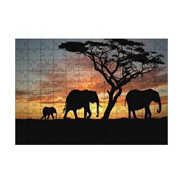 Cakapuzzle Afrika Günbatımında Filler 120 Parça Ahşap Puzzle