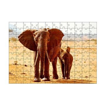 Cakapuzzle Afrika Savanada Anne Fil ve Yavrusu 120 Parça Ahşap Puzzle