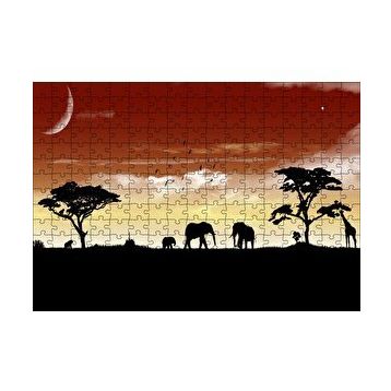 Cakapuzzle Afrika Yaban Hayatı Silüet Kompozisyon 120 Parça Ahşap Puzzle