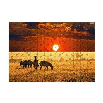 Cakapuzzle Afrikada Gün Batımındaki Zebralar 120 Parça Ahşap Puzzle