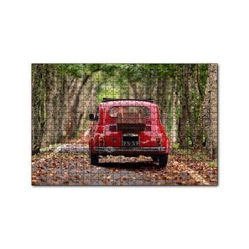 Cakapuzzle Ağaçlı Yol Yapraklar ve Kırmızı Fiat Bis 120 Parça Ahşap Puzzle