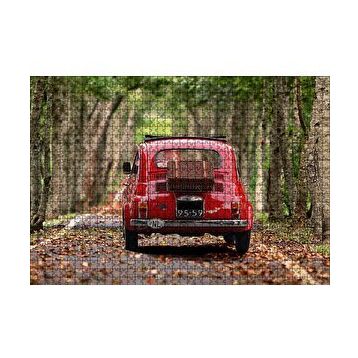 Cakapuzzle Ağaçlı Yol Yapraklar ve Kırmızı Fiat Bis 120 Parça Ahşap Puzzle