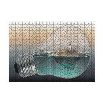 Cakapuzzle Ampul İçinde Okyanus ve Ada İllüstrasyonu 120 Parça Ahşap Puzzle