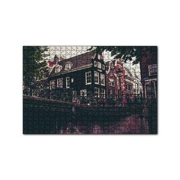 Cakapuzzle Amsterdam Kanal Üzerinde Köprü ve Bisikletler 120 Parça Ahşap Puzzle