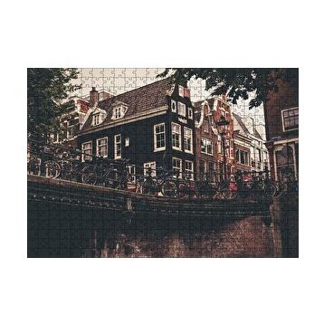 Cakapuzzle Amsterdam Kanal Üzerinde Köprü ve Bisikletler 120 Parça Ahşap Puzzle