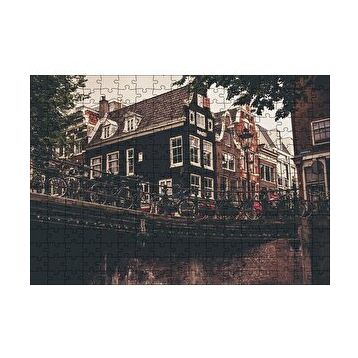 Cakapuzzle Amsterdam Kanal Üzerinde Köprü ve Bisikletler 120 Parça Ahşap Puzzle