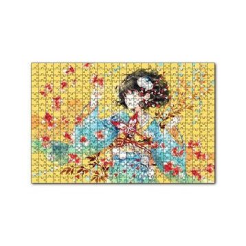 Cakapuzzle Anime Kimonolu Kız ve Japon Balıkları 120 Parça Ahşap Puzzle