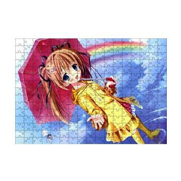Cakapuzzle Anime Şemsiyeli Küçük Kız ve Gökkuşağı 120 Parça Ahşap Puzzle