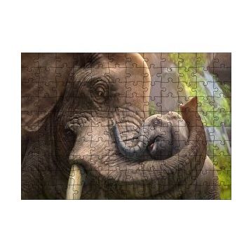 Cakapuzzle Anne Fil ve Mutlu Yavrusu Dijital Çizim 120 Parça Ahşap Puzzle