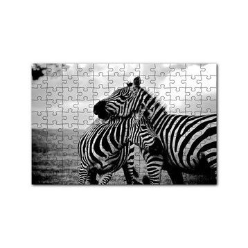 Cakapuzzle Anne Zebra ve Yavrusu Siyah Beyaz 120 Parça Ahşap Puzzle