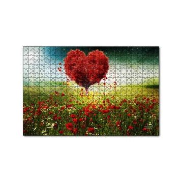 Cakapuzzle Aşk Kalp Ağaç Çiçekler İlkbahar 120 Parça Ahşap Puzzle