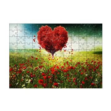 Cakapuzzle Aşk Kalp Ağaç Çiçekler İlkbahar 120 Parça Ahşap Puzzle