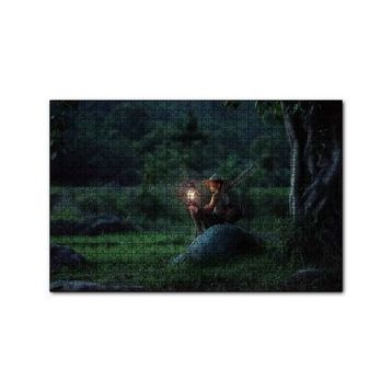 Cakapuzzle Asyalı Kız Gece Lambası ve Orman 120 Parça Ahşap Puzzle