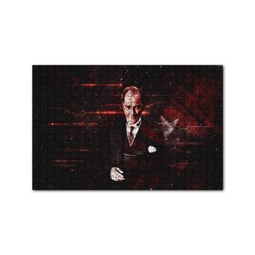 Cakapuzzle Atatürk ve Türk Bayrağı Hologram Arka Plan 120 Parça Ahşap Puzzle