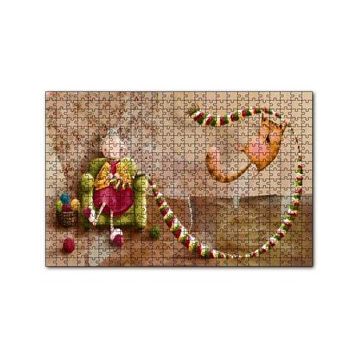 Cakapuzzle Atkı Ören Yaşlı Kadın ve Oynayan Kedisi 120 Parça Ahşap Puzzle