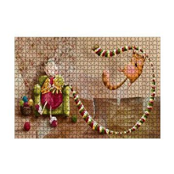 Cakapuzzle Atkı Ören Yaşlı Kadın ve Oynayan Kedisi 120 Parça Ahşap Puzzle