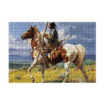 Cakapuzzle Atlı Avcı Kızılderili 120 Parça Ahşap Puzzle