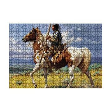 Cakapuzzle Atlı Avcı Kızılderili 120 Parça Ahşap Puzzle