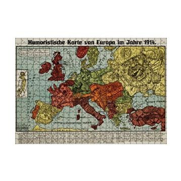 Cakapuzzle Avrupa Haritası Çizimi 1914 Mizahi 120 Parça Ahşap Puzzle