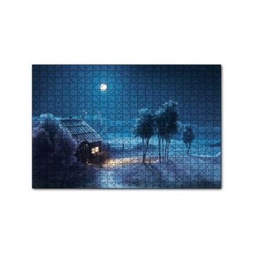 Cakapuzzle Ay Gecesi Yalnız Ev Ağaçlar Görseli 120 Parça Ahşap Puzzle