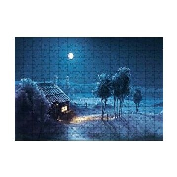 Cakapuzzle Ay Gecesi Yalnız Ev Ağaçlar Görseli 120 Parça Ahşap Puzzle