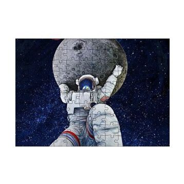 Cakapuzzle Ayı Taşıyan Astronot İllüstrasyon 120 Parça Ahşap Puzzle