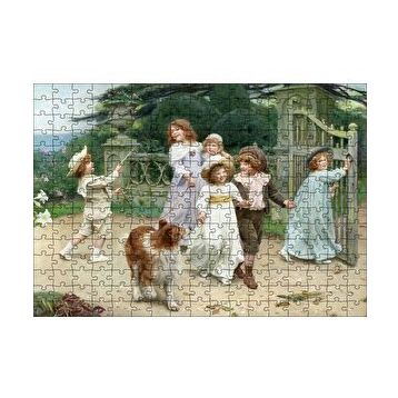 Cakapuzzle Bahçe Kapısı Önünde Çocuklar ve Köpekleri 120 Parça Ahşap Puzzle