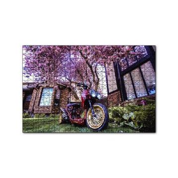 Cakapuzzle Bahçe Pembe Çiçekli Ağaç ve Modifiyeli Motorsiklet 120 Parça Ahşap Puzzle