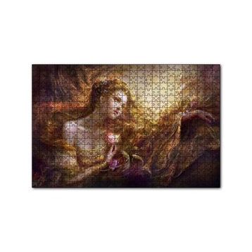 Cakapuzzle Bakır Saçlı Kadın Balıklar ve Kırmızı Gül 120 Parça Ahşap Puzzle