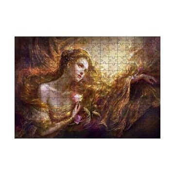 Cakapuzzle Bakır Saçlı Kadın Balıklar ve Kırmızı Gül 120 Parça Ahşap Puzzle