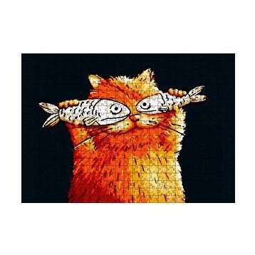 Cakapuzzle Balık Gözlü Kedi Karikatürize 120 Parça Ahşap Puzzle