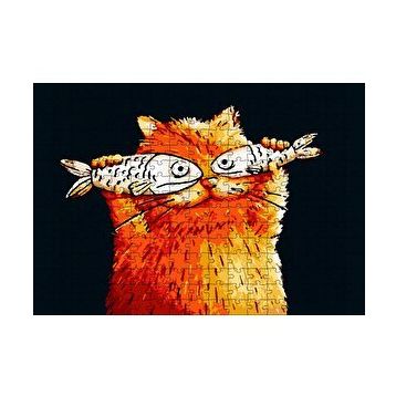 Cakapuzzle Balık Gözlü Kedi Karikatürize 120 Parça Ahşap Puzzle