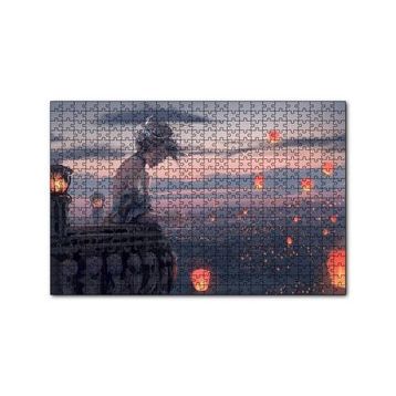 Cakapuzzle Balkonda Anime Karakteri Kız ve Dilek Ateşleri 120 Parça Ahşap Puzzle