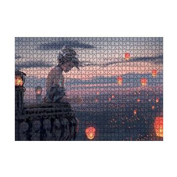 Cakapuzzle Balkonda Anime Karakteri Kız ve Dilek Ateşleri 120 Parça Ahşap Puzzle