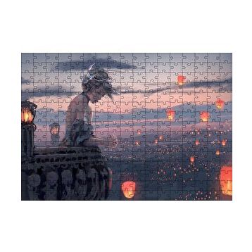 Cakapuzzle Balkonda Anime Karakteri Kız ve Dilek Ateşleri 120 Parça Ahşap Puzzle