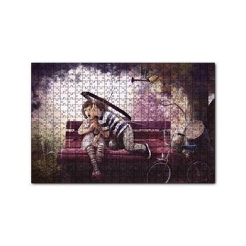 Cakapuzzle Bankta Kızı Öpen Şemsiyeli Çocuk 120 Parça Ahşap Puzzle