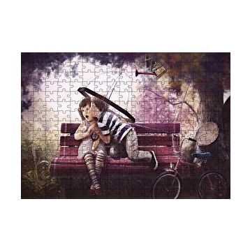 Cakapuzzle Bankta Kızı Öpen Şemsiyeli Çocuk 120 Parça Ahşap Puzzle