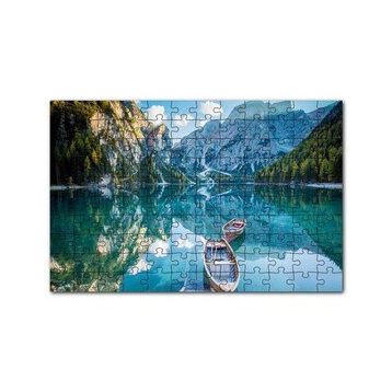 Cakapuzzle Berrak Dağ Gölü Karlı Dağlar ve İki Kayık 120 Parça Ahşap Puzzle