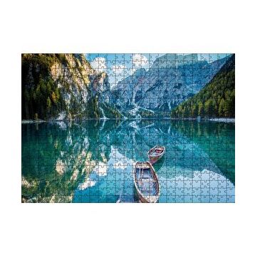 Cakapuzzle Berrak Dağ Gölü Karlı Dağlar ve İki Kayık 120 Parça Ahşap Puzzle
