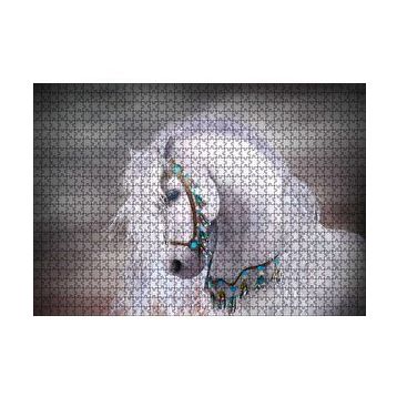 Cakapuzzle Beyaz At Yelesi ve Süslü Koşumları 120 Parça Ahşap Puzzle