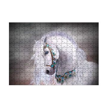 Cakapuzzle Beyaz At Yelesi ve Süslü Koşumları 120 Parça Ahşap Puzzle