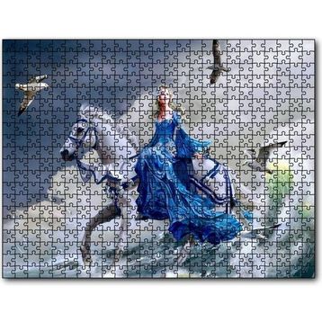 Cakapuzzle Beyaz Atlı Mavi Elbiseli Kız Deniz ve Martılar Puzzle