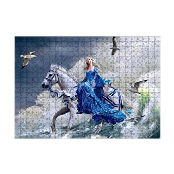 Cakapuzzle Beyaz Atlı Mavi Elbiseli Kız Deniz ve Martılar Puzzle