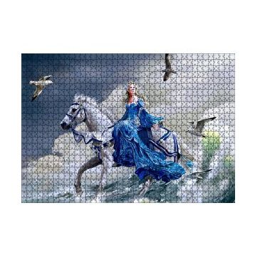 Cakapuzzle Beyaz Atlı Mavi Elbiseli Kız Deniz ve Martılar Puzzle