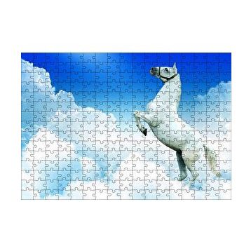 Cakapuzzle Beyaz Bulutlar ve Şahlanan Beyaz At 120 Parça Ahşap Puzzle