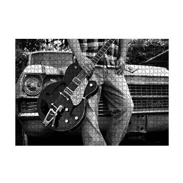 Cakapuzzle Beyaz Cadillac ve Elektrogitarlı Genç 120 Parça Ahşap Puzzle