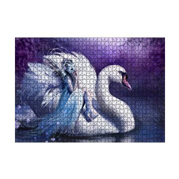 Cakapuzzle Beyaz Dev Kuğu ve Sırtındaki Maskeli Kadın 120 Parça Ahşap Puzzle