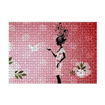 Cakapuzzle Beyaz Elbiseli Kadın ve Güvercin 120 Parça Ahşap Puzzle